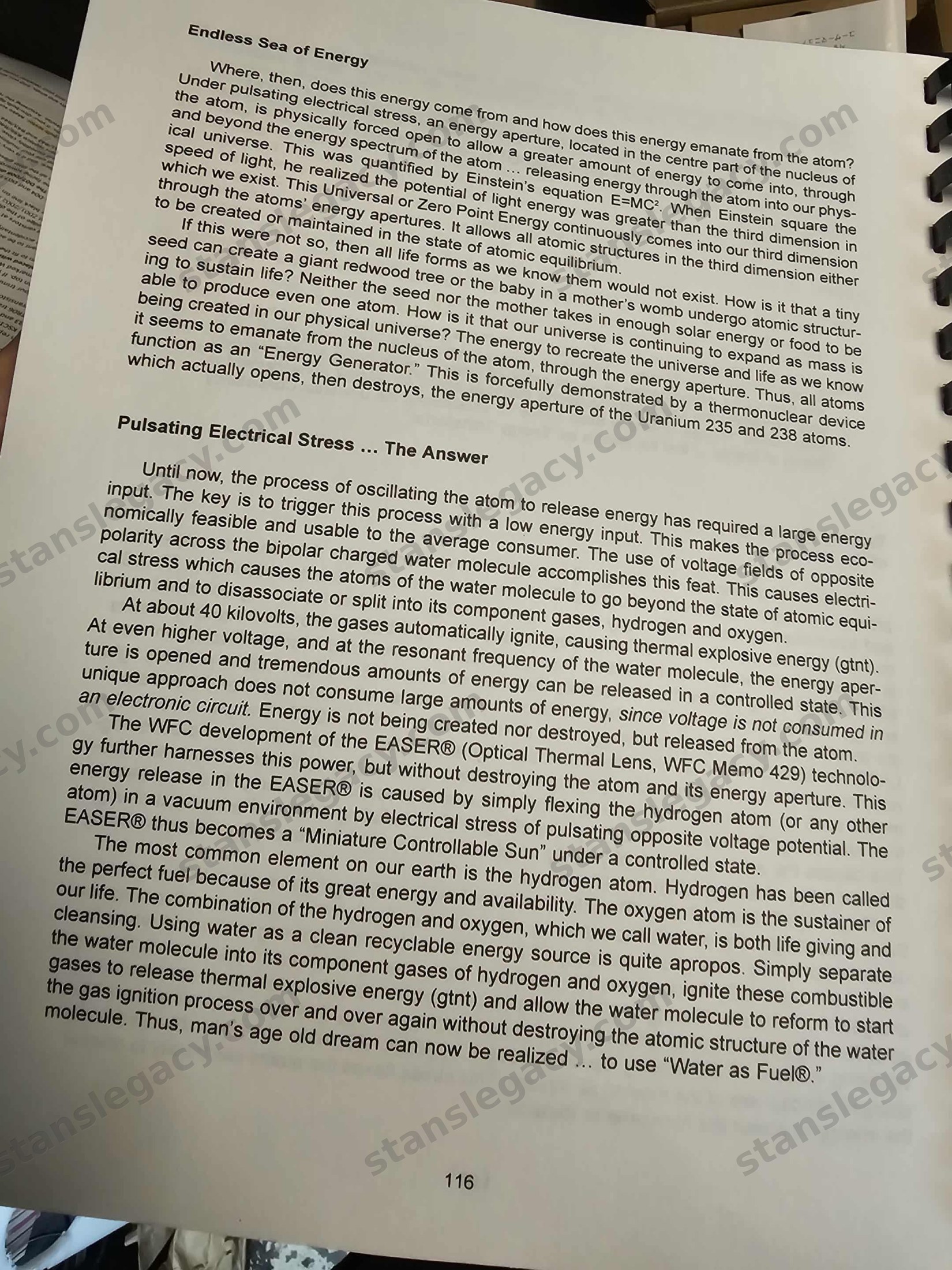Page 116. “Endless Sea of Energy” and “Pulsating Electrical Stress … The Answer”.