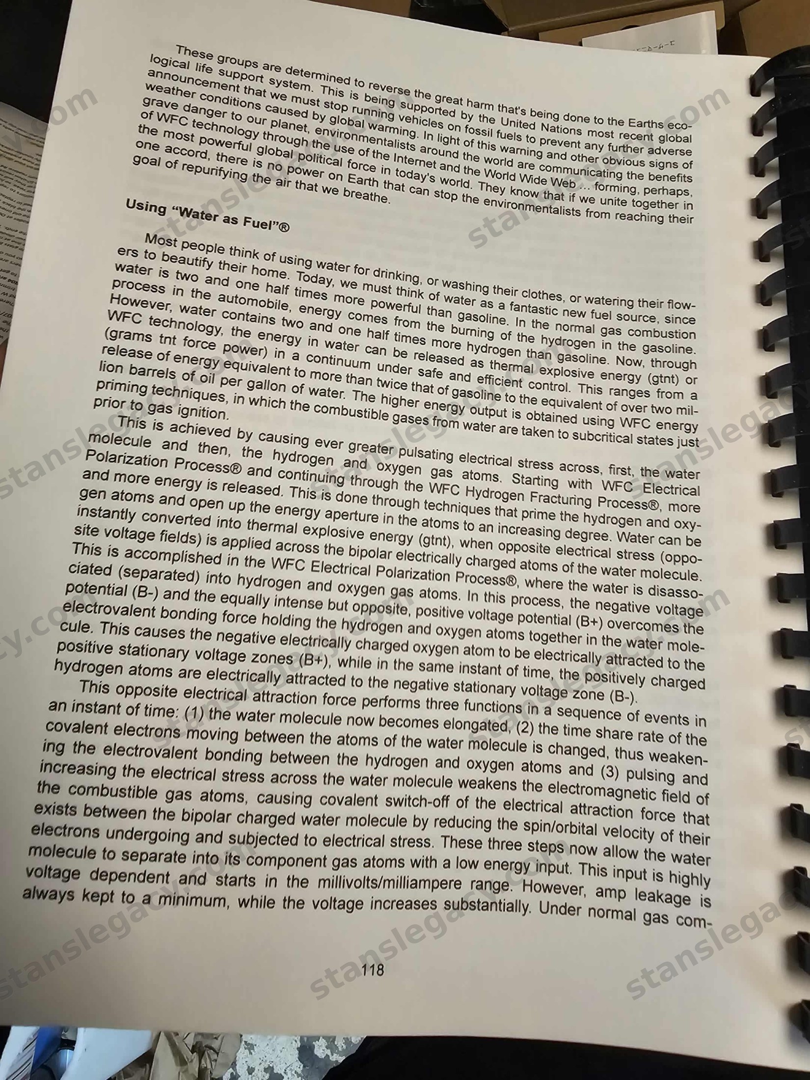 Page 118. The environmentalists, and “Using “Water as Fuel”®”.